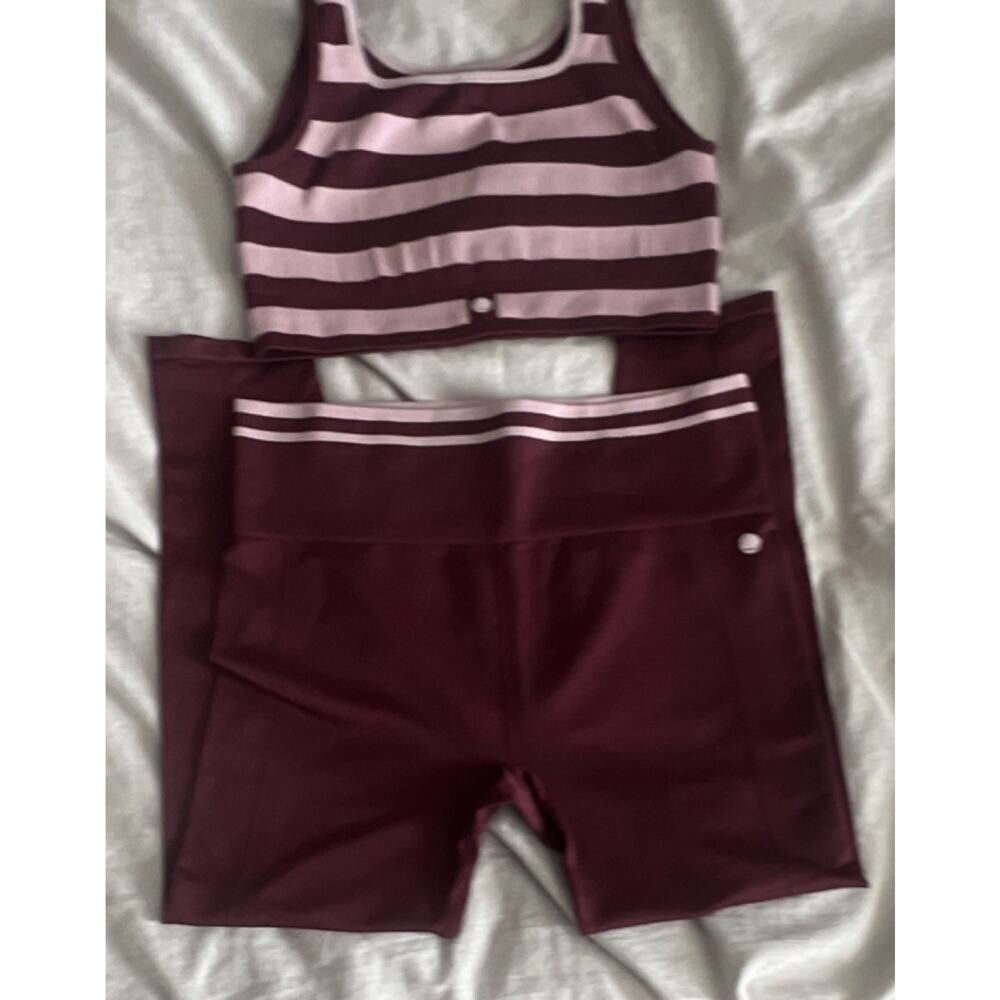 Penn Women's Athletic Striped Maroon Pink Activewear Set XXL Bra & Shorts